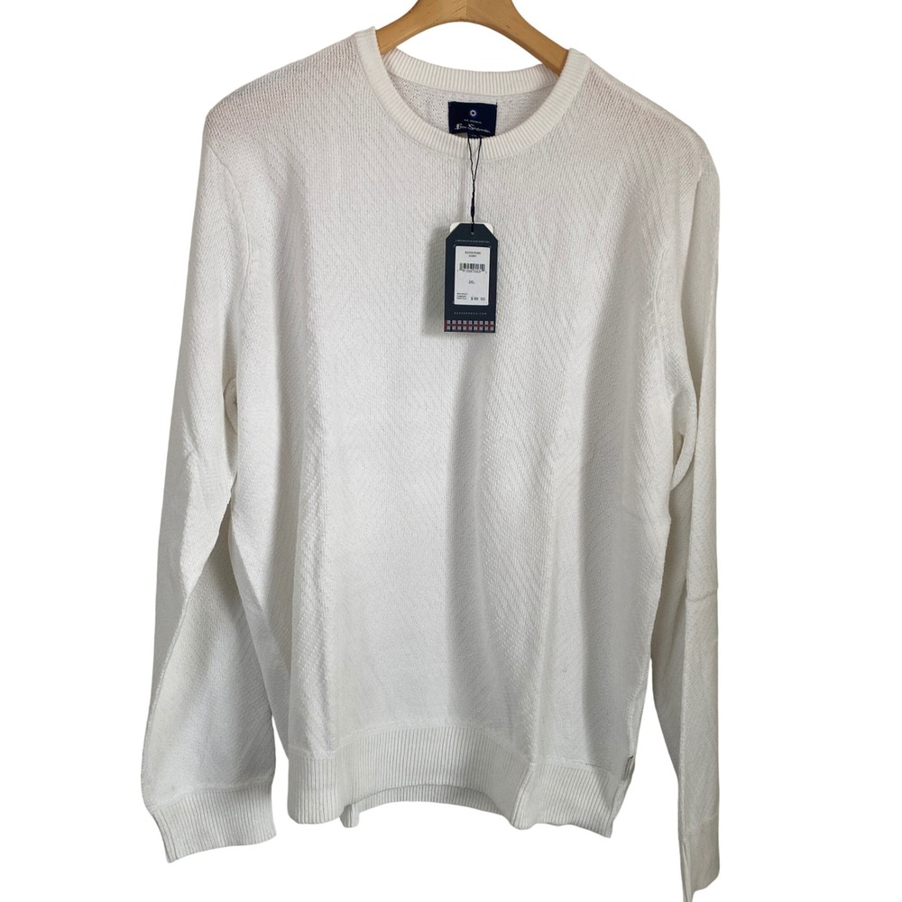Ben Sherman Mens Crewneck Sweater Ivory Textured Knit BS33SR060 Size 2XL NEW